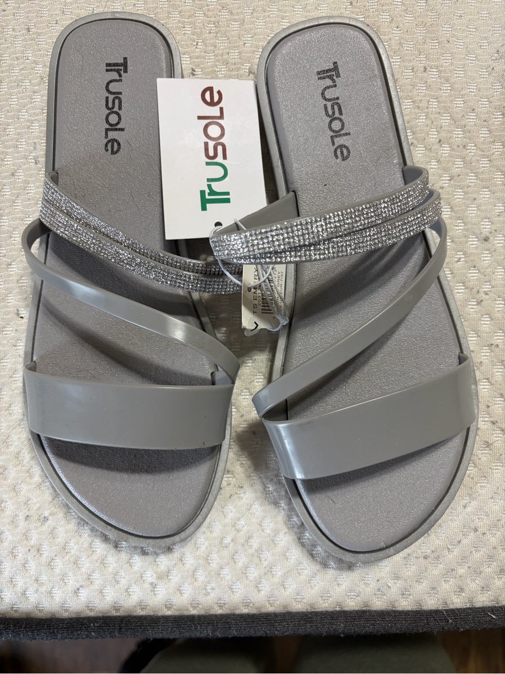 Women's Gray Slide Sandals with Sparkle Strap